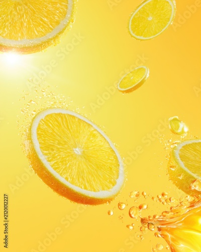 Citrus slices with droplets and oil