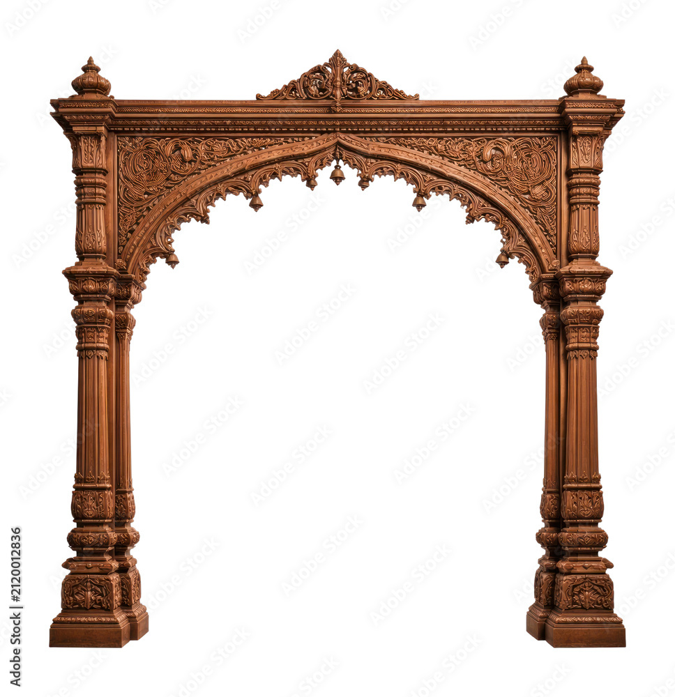 Fototapeta premium PNG Intricate wooden arch with ornate carvings.