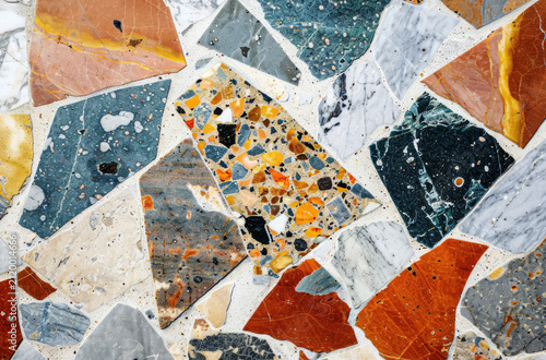 Photo of Grey terrazzo particles pattern on floor surface. Background texture for backdrops or mapping