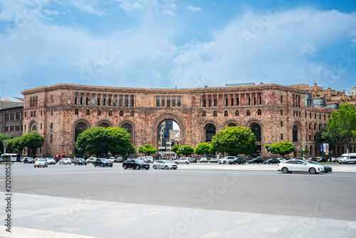 Grand Neoclassical Building and Arch at Republic Square Traffic in Yerevan