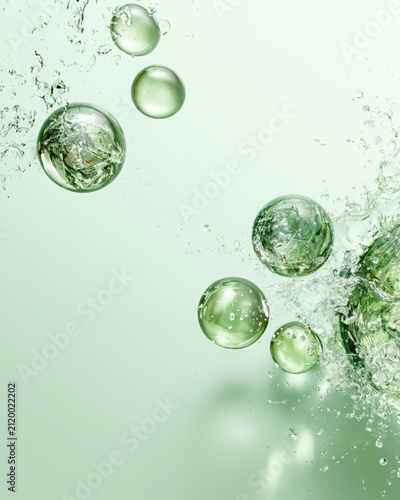 Floating Glass Orbs Over Mint Water