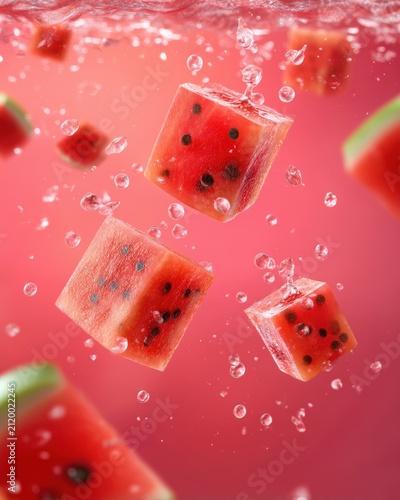 Frozen Watermelon Cubes with Floating Ice