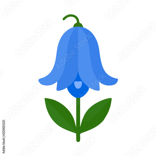 Bluebell Flower, 2D flat vector illustration in icon style, isolated on a white background