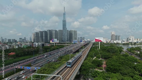 Aerial View of Ho Chi Minh City Highway and Landmark 81 Skyline