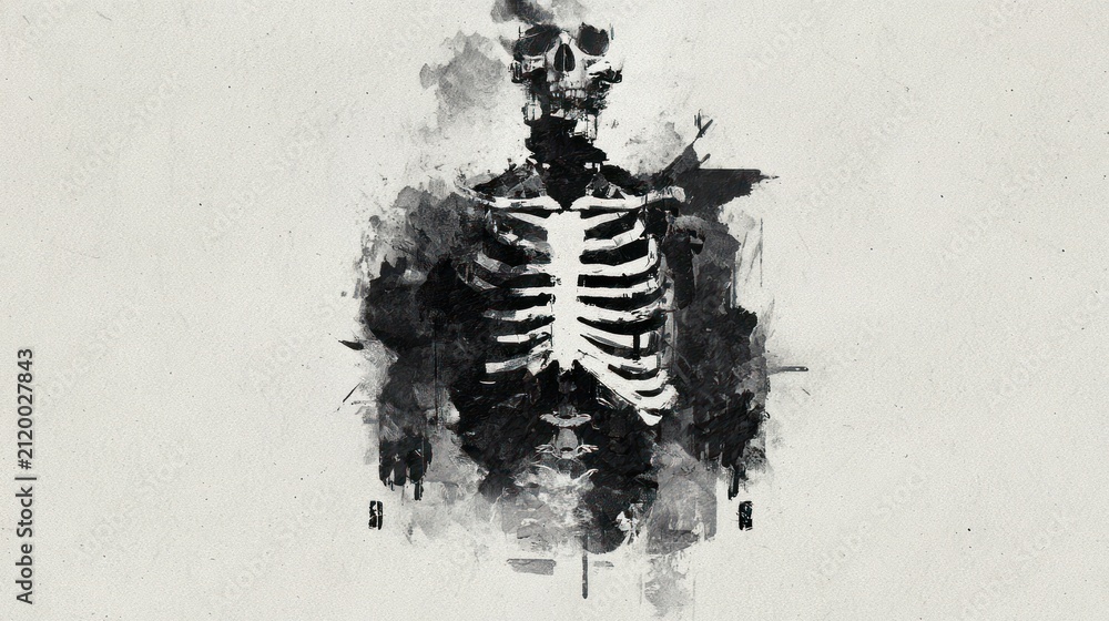 Obraz premium Artistic skeleton illustration with brush strokes on neutral background
