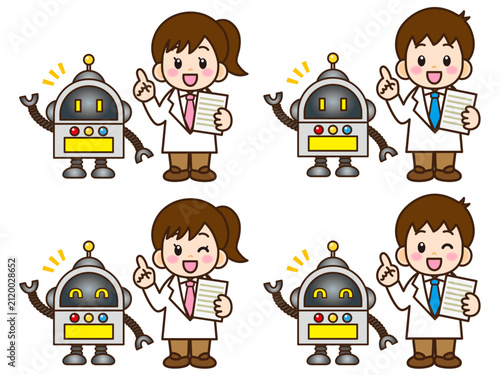ロボット開発する子供のイラスト素材セット