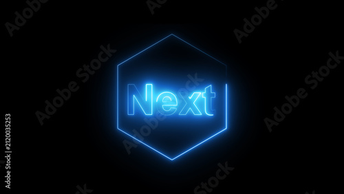 Quadro su tela Typography design layout pieces align next text lettering inside glowing blue neon hexagon frames