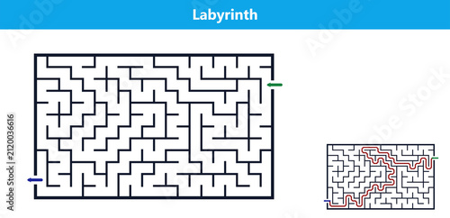 Canvastavla Labyrinth puzzle graphic with solution shown in inset image,  Logic game with la