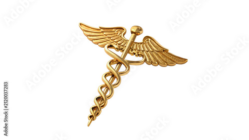 фотографія Golden caduceus medical symbol wings emblem isolated on transparent background f
