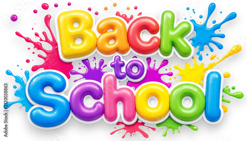 Colorful back to school text with vibrant paint splatters isolated on transparent background transparent background