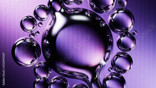 Abstract Liquid Purple Bubbles and Metallic Fluid Cluster