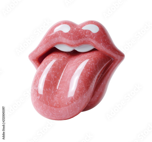 Glossy open mouth with tongue sticking out isolated