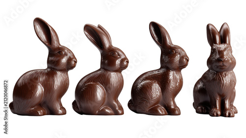 Chocolate Easter bunny collection isolated on transparent background
