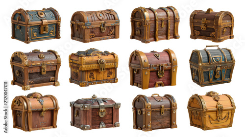 Cartoon loot box collection PNG pack for mobile game UI reward