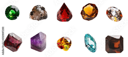 Assorted realistic gemstones and diamonds set on transparent background PNG