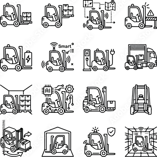 Logistics supply chain management order picking and route optimization line icons set vector
