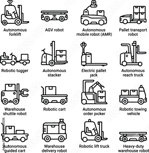 Logistics supply chain management order picking and route optimization line icons set vector