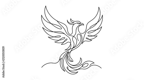 Elegant continuous line drawing of a mythical bird