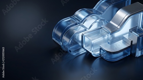 Abstract glass shapes on dark background. Modern 3D render of transparent geometric forms.