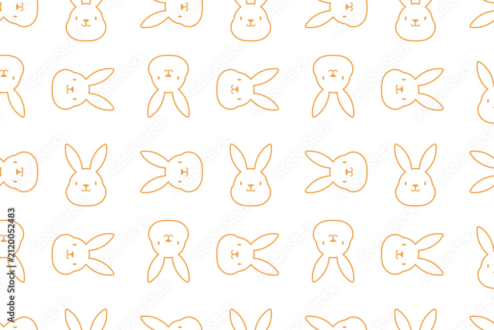 Obraz premium Kawaii rabbit, little bunny, hare face seamless pattern on transparent background. Cute cartoon animal character. Kids nursery, textile print. Easter, Mid Autumn Festival design. Vector illustration