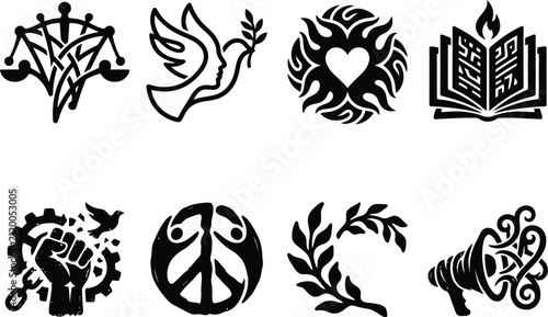 Set of 10 Activism, Freedom, Democracy, and Peace Emblems