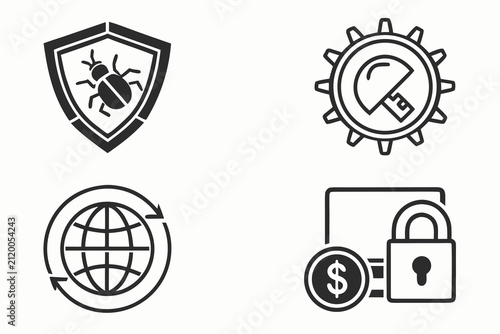 Four security and technology icons in flat design