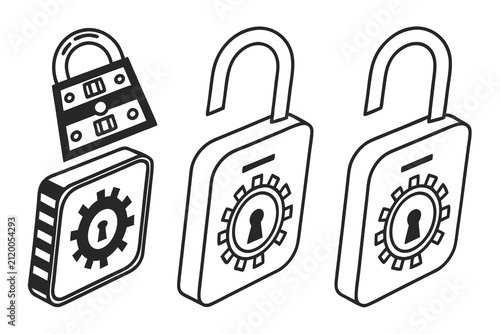 Three padlock icons with different security designs
