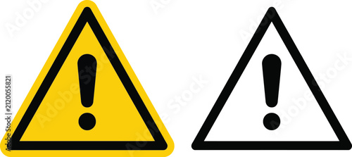 Yellow and black warning triangle signs with exclamation mark symbols