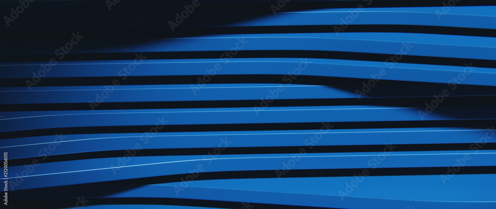 Obraz premium Vibrant Blue Wavy Horizontal Lines Abstract Geometric Background with Deep Shadows and Subtle Gradients Ideal for Modern Tech and Industrial Design with Ample Copy Space
