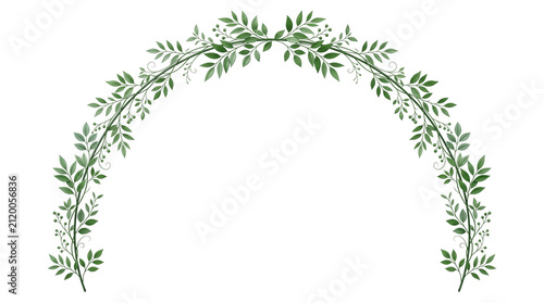 Elegant green leaf arch frame, botanical foliage border for wedding invitations, decorative floral greenery wreath for spring celebration isolated PNG with Transparent Background