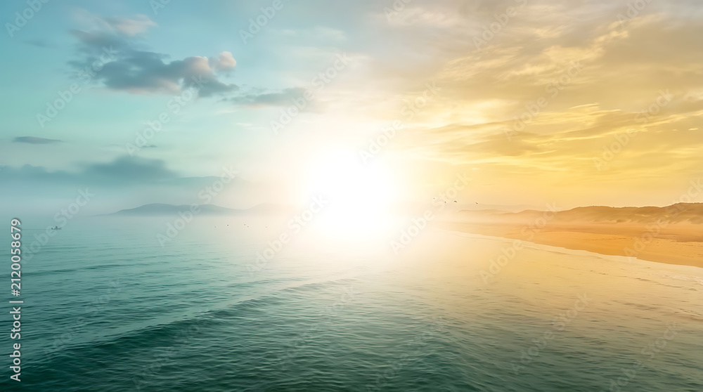 Fototapeta premium Serene ocean sunset with calm waves and soft clouds at twilight