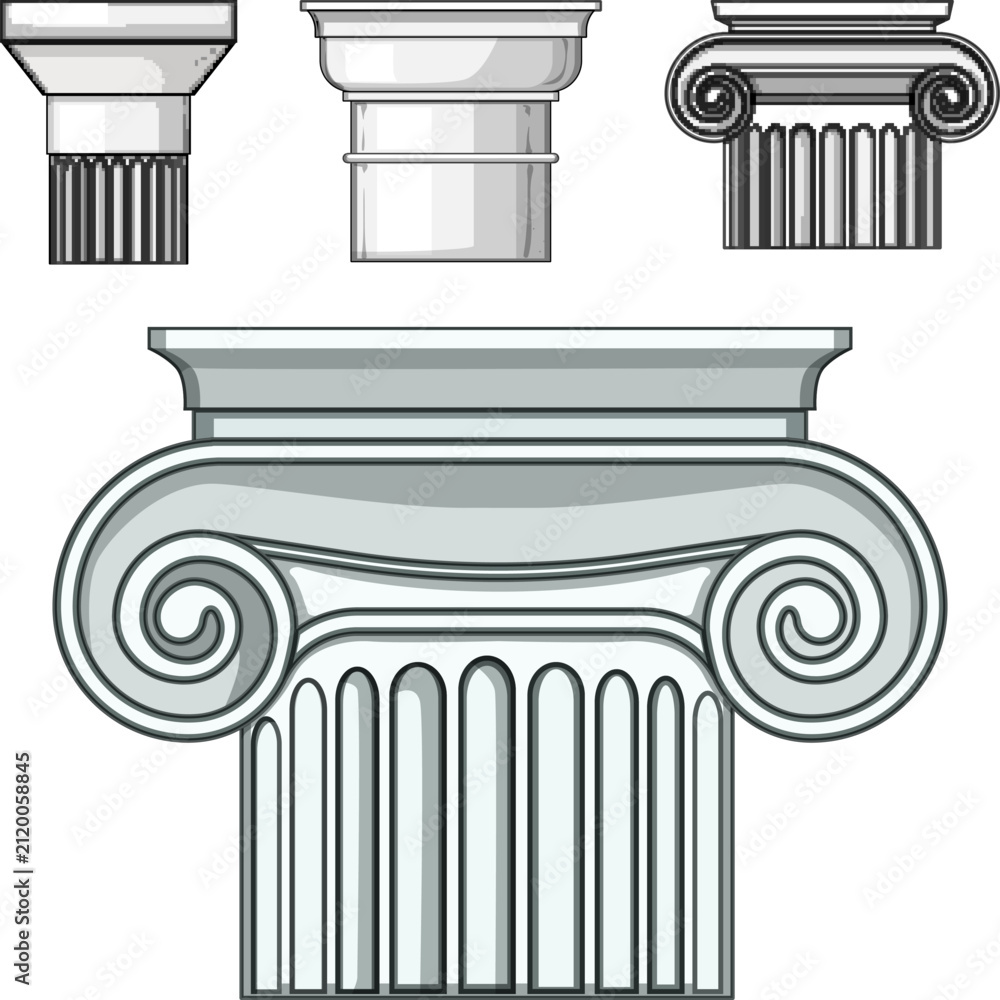 Fototapeta premium Architectural column orders including doric and ionic styles illustrating classical design principles and historical building elements, creating a strong foundation concept