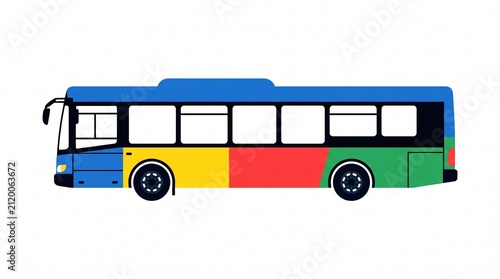 Colorful city bus isolated on white. Public transport vehicle for urban travel.