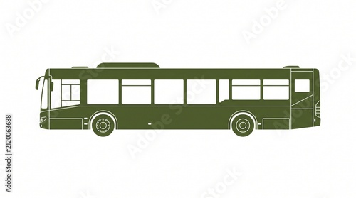 Green city bus side view icon. Public transportation vehicle silhouette on white background.