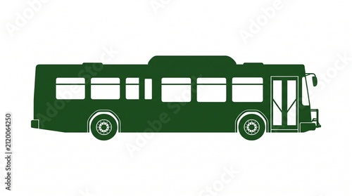 Green city bus icon isolated on white. Public transport vehicle side view graphic.
