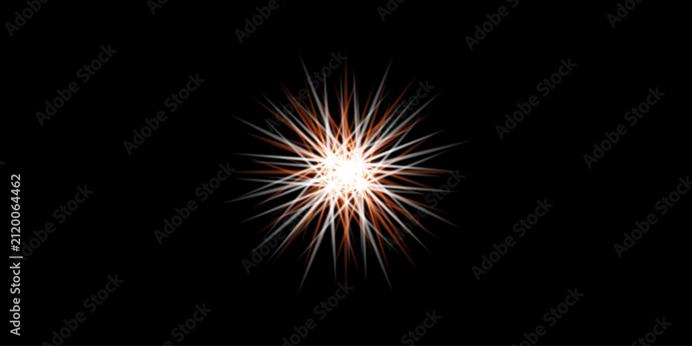 Fototapeta premium Abstract Radiant Star Burst Light Flare With Orange Glow and Shining Radial Spark on Black Background