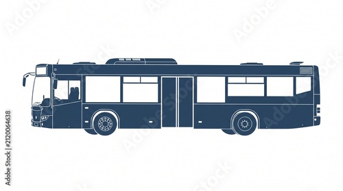 Blue city bus side view icon. Public transport vehicle isolated on white background.
