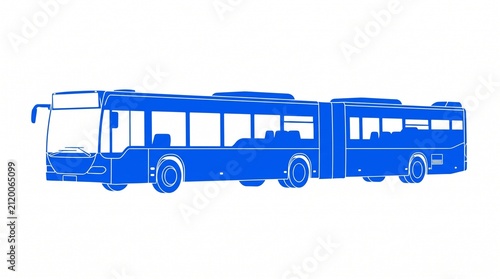 Blue articulated bus icon. Public transport vehicle silhouette for urban transit design.