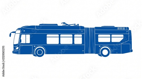 Blue articulated bus icon. Public transport vehicle silhouette for urban transit design.