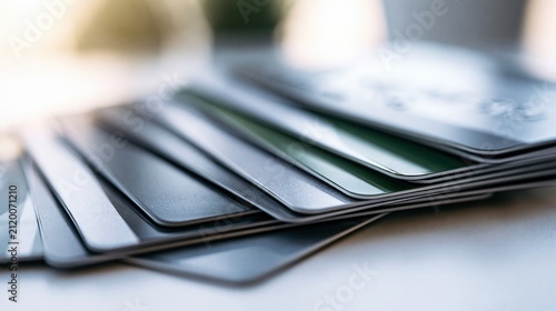 Stack of diverse credit and debit cards fanned out, showcasing financial security and payment options