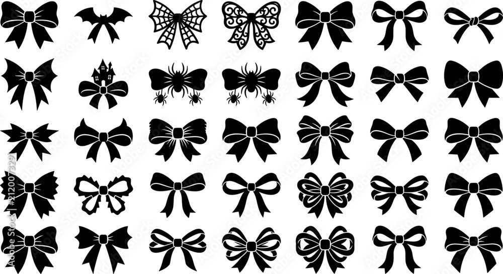 Fototapeta premium Large set of decorative bows and ribbons for gift wrapping and holiday festive designs