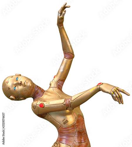 3D Rendering Female Robot on White