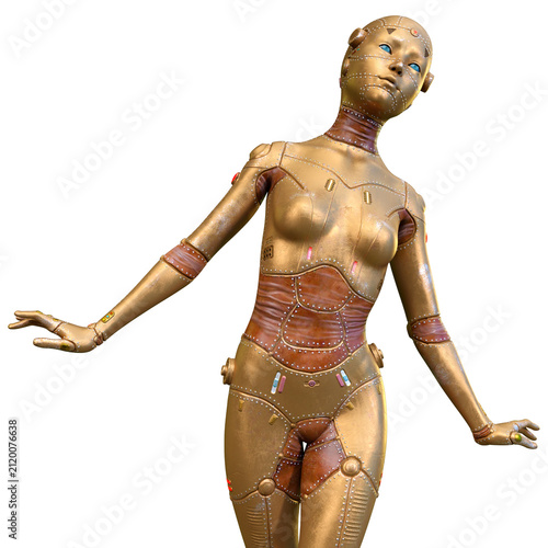 3D Rendering Female Robot on White