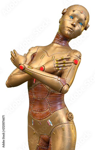 3D Rendering Female Robot on White