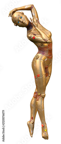 3D Rendering Female Robot on White