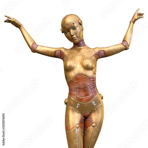 3D Rendering Female Robot on White