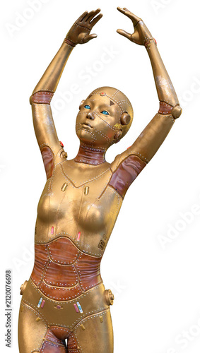 3D Rendering Female Robot on White