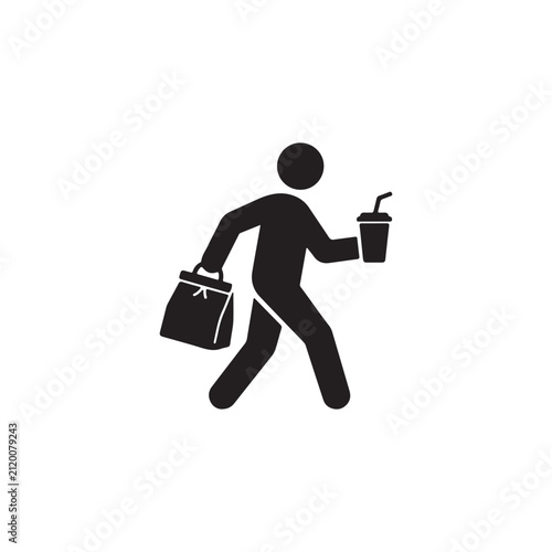 Takeaway food icon silhouette isolated on white background. Vector illustration.