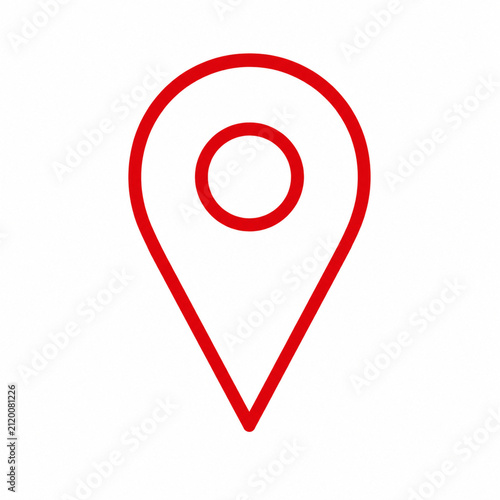 Red location pin line icon isolated on white background