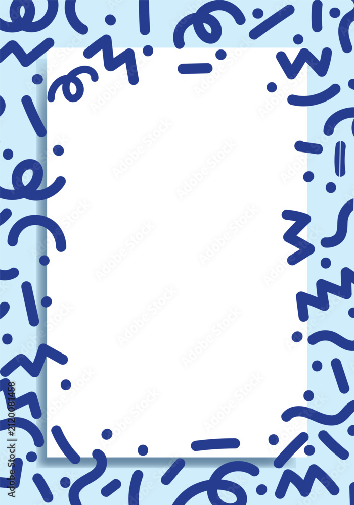 Fototapeta premium Colorful abstract geometric frame with playful shapes, line, doodle with text space background. Modern decorative border for posters, invitations, banners, advertisements, and creative graphic designs